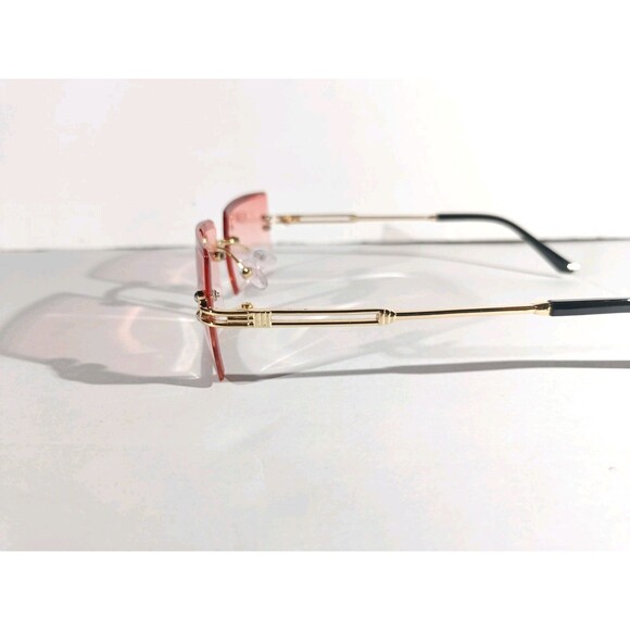 Rimless Square Sunglasses Pink Tint Unisex Metal Frame - Picture 5 of 8